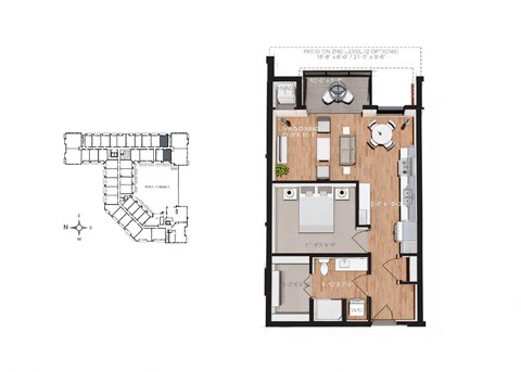 Floor plan for 1 bed, 1 bath, 669 sqft